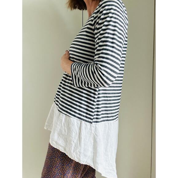 Cut Loose Women's Linen Top/T Shirt Braton Strip Nautical Size M Lagen Look - Picture 8 of 9